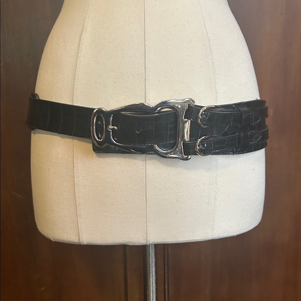 NWOT Black Crocodile Heavy Metal Hipster Belt M - Picture 2 of 9